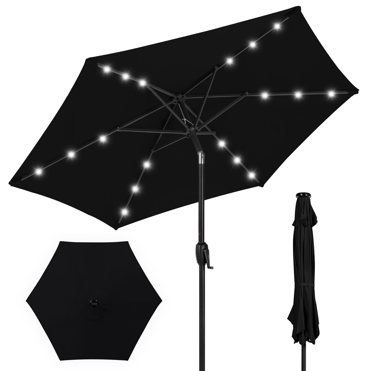 Best Choice Products 7.5ft Outdoor Solar Patio Umbrella for Deck, Pool w/ Tilt, Crank, LED Lights